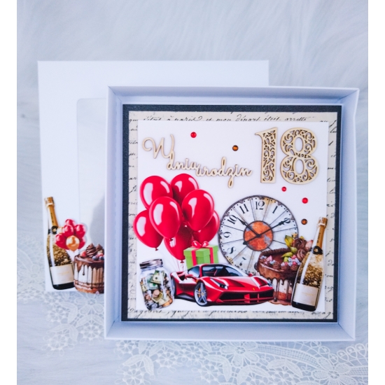 18 urodziny kartka ręcznie robiona w pudełku czerwień - męska