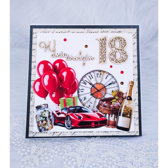 18 urodziny kartka ręcznie robiona w pudełku czerwień - męska